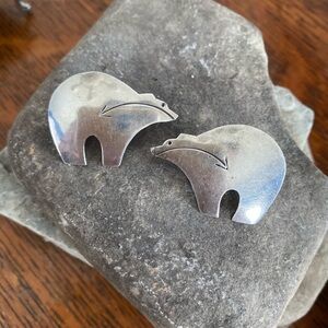 RARE NEZ Navajo Sterling Silver Bear Earrings